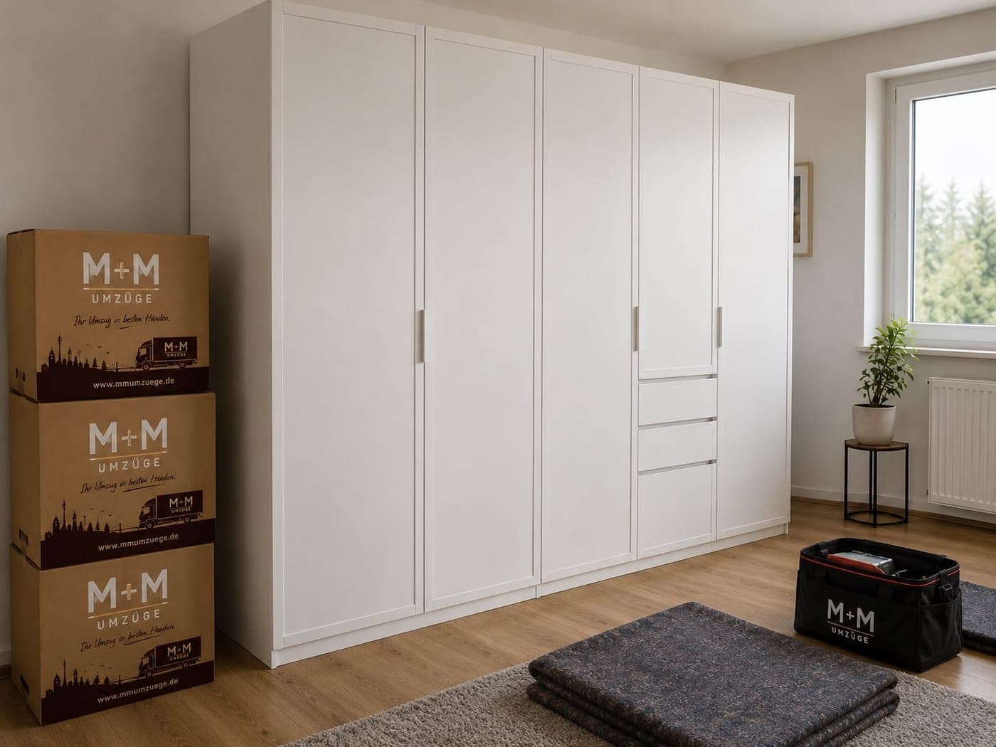 Fertig montierter Kleiderschrank in der neuen Wohnung